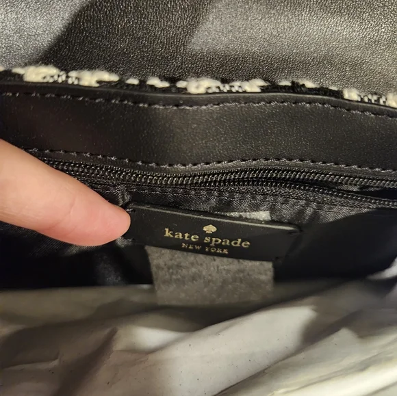 NWT Kate Spade Black, White, Blue Carey Checked Tweed Medium Shoulder Bag Chain - Picture 6 of 15